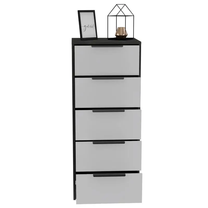 خزانة عمودية مقاس 42 بوصة، 5 أدراج، لمسة نهائية من خشب البلوط الأبيض والسموكي