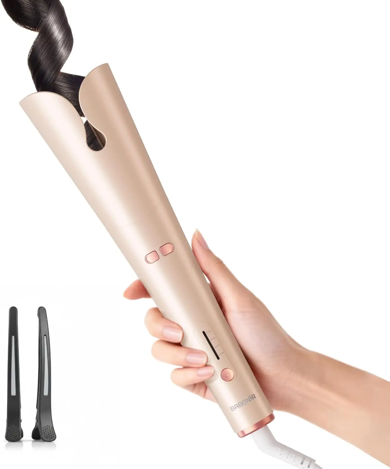 

Automatic Rotating Curling Iron for Beginners, 1.25'' Beach Waves Wand with Anti-Scald Cover, Ionic, Dual Voltage Travel