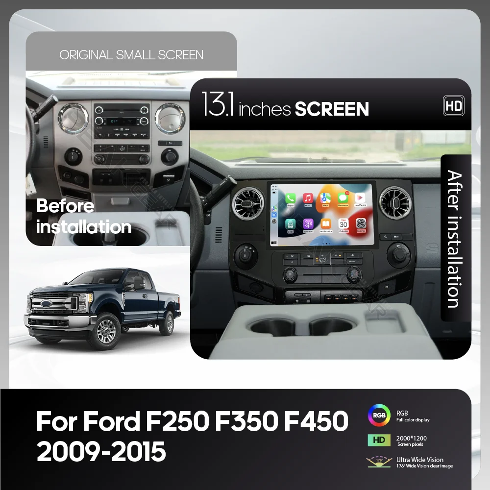 13.1inch Car Multimedia Video Player For Ford F250 F350 F450 2009-2015 GPS Navigation wireless Android auto Carplay 4G wifi 360