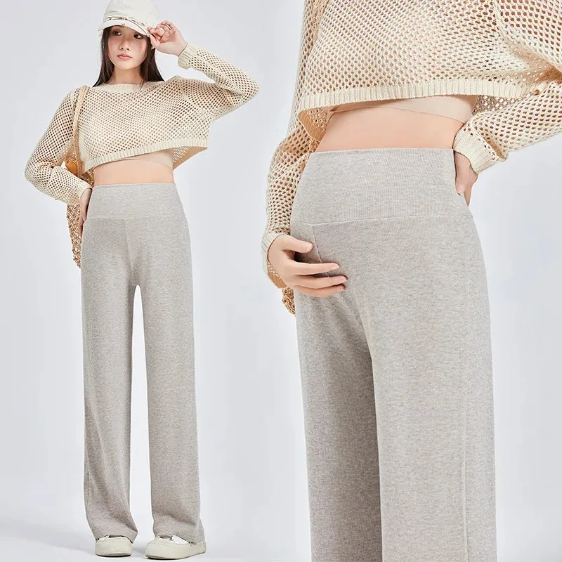 

Maternity Wide-Leg Pants for Spring & Autumn: Draped Seamless Belly Support Loose & Slim-Fit,Stylish for Outerwear,Super Comfy