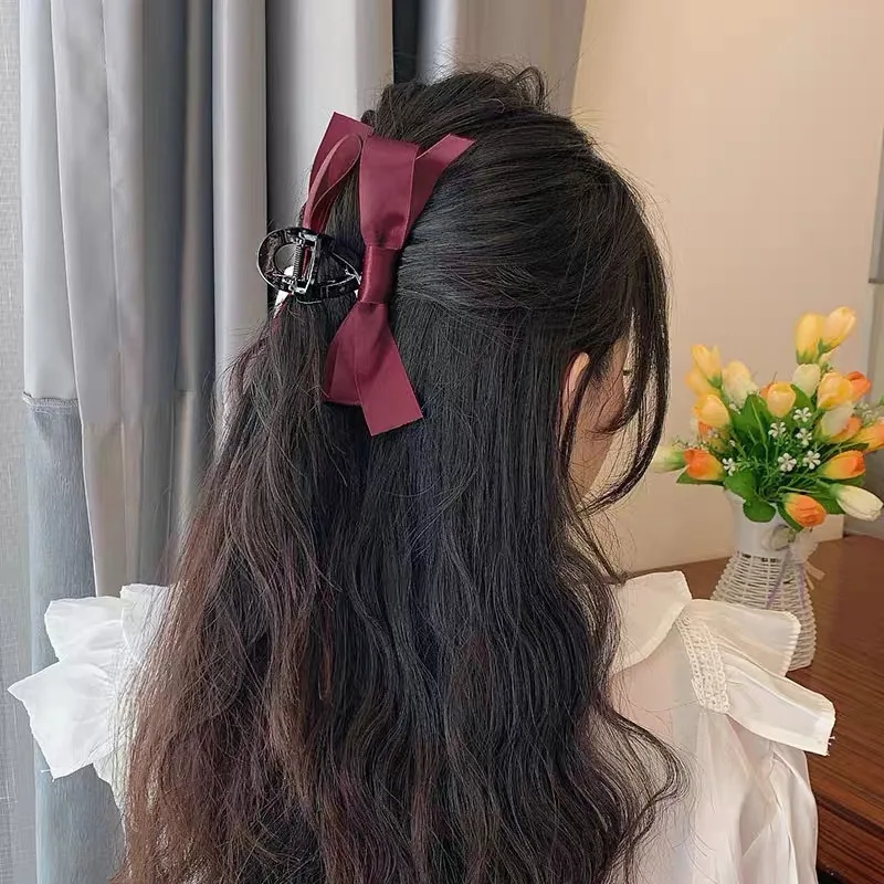 Pince à cheveux double face en velours avec nœud, grande pince requin, coiffure à l'arrière de la tête, accessoires pour cheveux