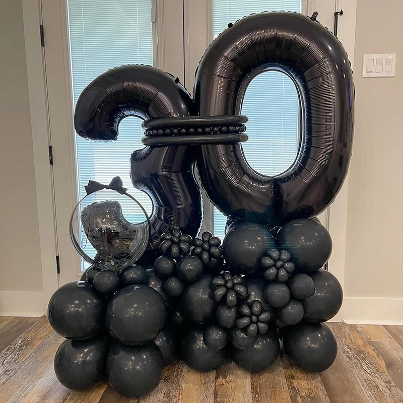 Black Balloon Bouquet 30th 18th 21st Happy Birthday Balloons with Name Sticker Black Latex Ballon Set Anniversary Birthday Decor