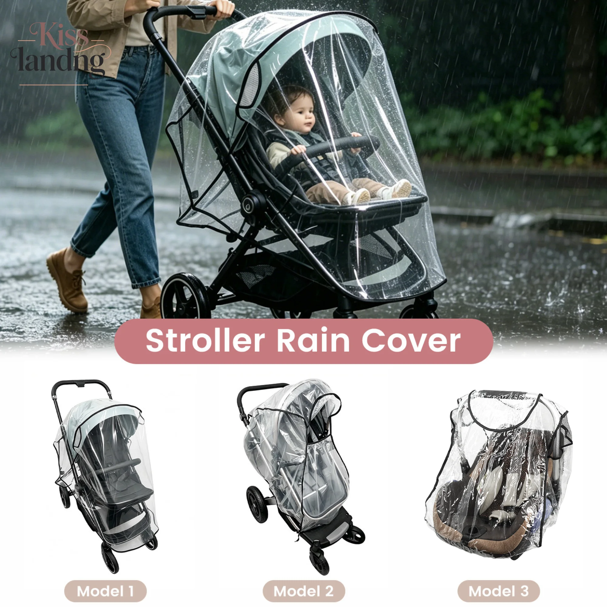 Universal Stroller Rain Cover | Waterproof Windproof Transparent Baby Stroller Weather Shield with Vent Mesh Window
