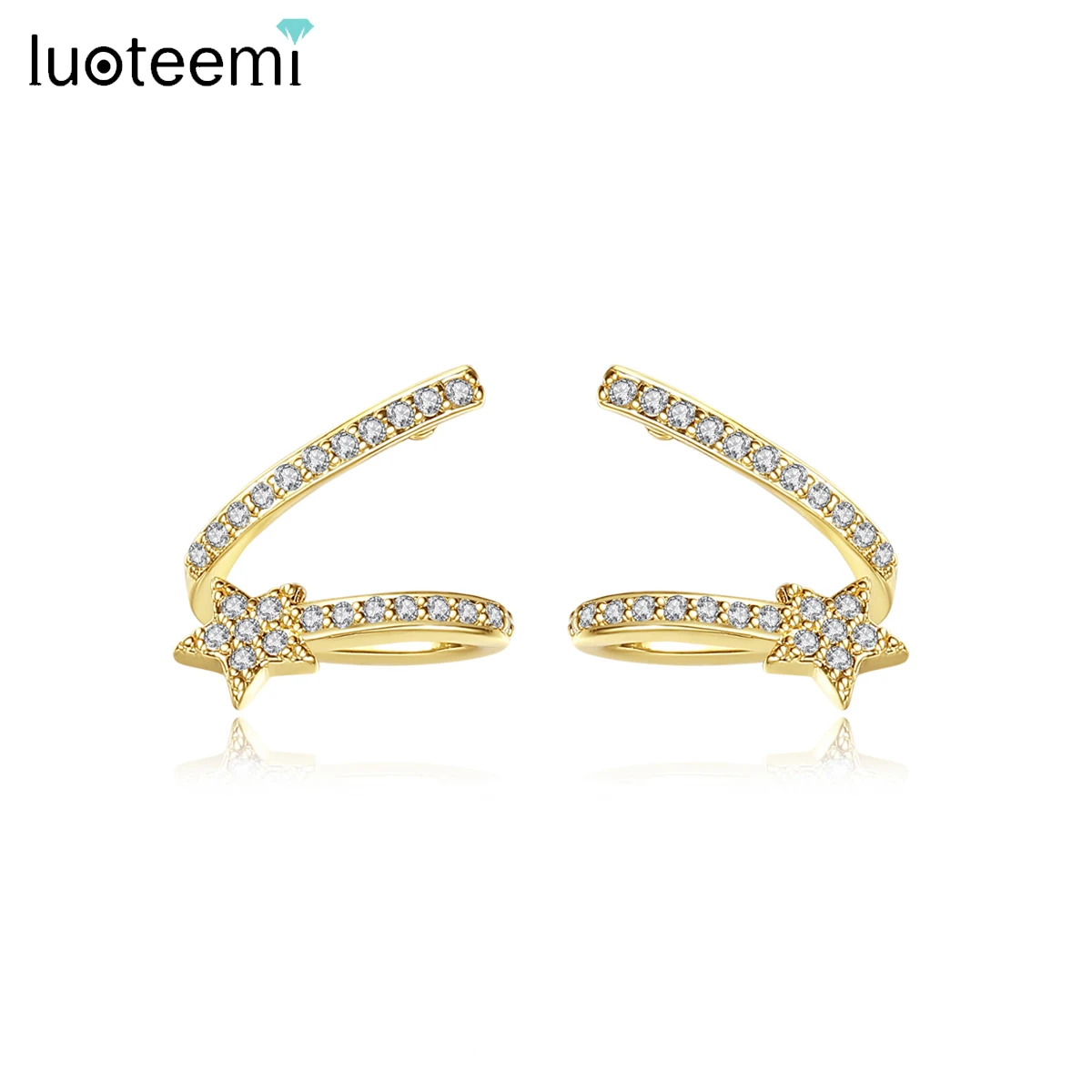 LUOTEEMI Wave Shape Women Stud Earring High Quality Cubic Zirconia Chic Accessories Simple Star Crystal aretes de mujer Dropshi