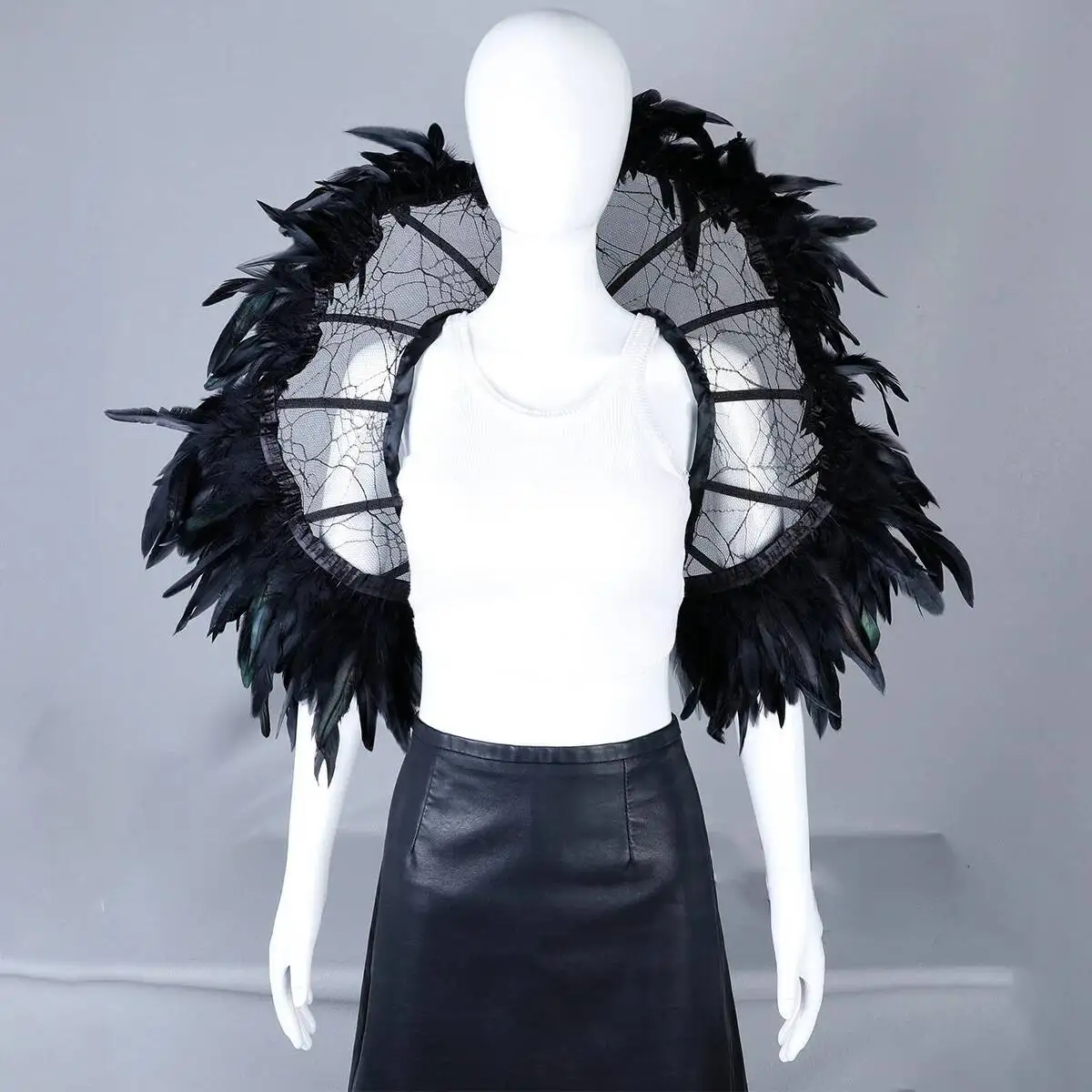 هالوين تأثيري النساء الرجال الأزياء كيب الملحقات القوطية ريشة الرؤوس الأسود الدانتيل طوق تتغاضى شال #3