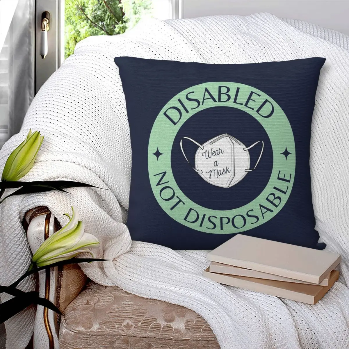 Disabled,Not Disposable Wear A Mask Square Pillowcase Pillow Cover Cushion Decorative Comfort Throw Pillow for Home Living Room