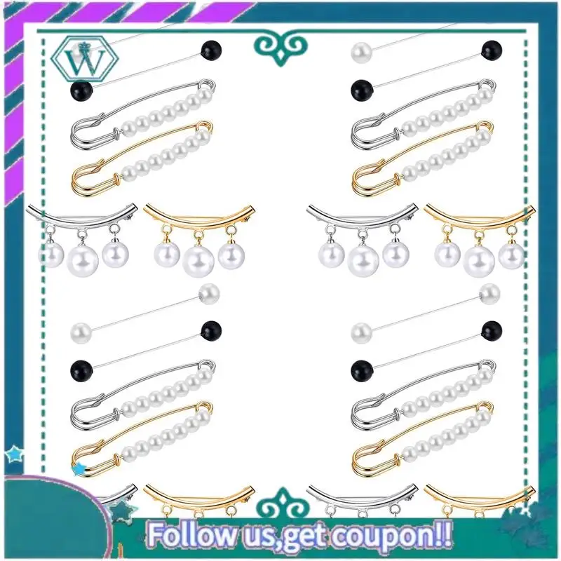 A09P 24 قطع سترة شال كليب فو اللؤلؤ فساتين سترة طوق بروش كليب Vintage القمصان كليب للنساء الفتيات ديكور