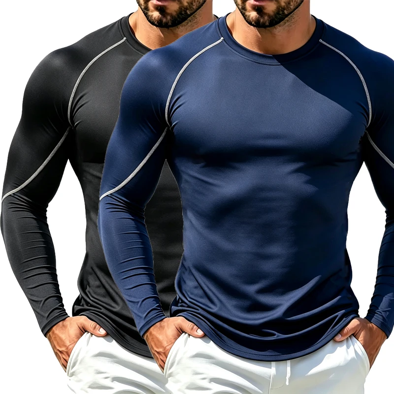Men's Long Sleeve T Shirt Training T-shirt Gym Fitness Workout Tights Sport Jersey Athletic Running Compression Shirt Men