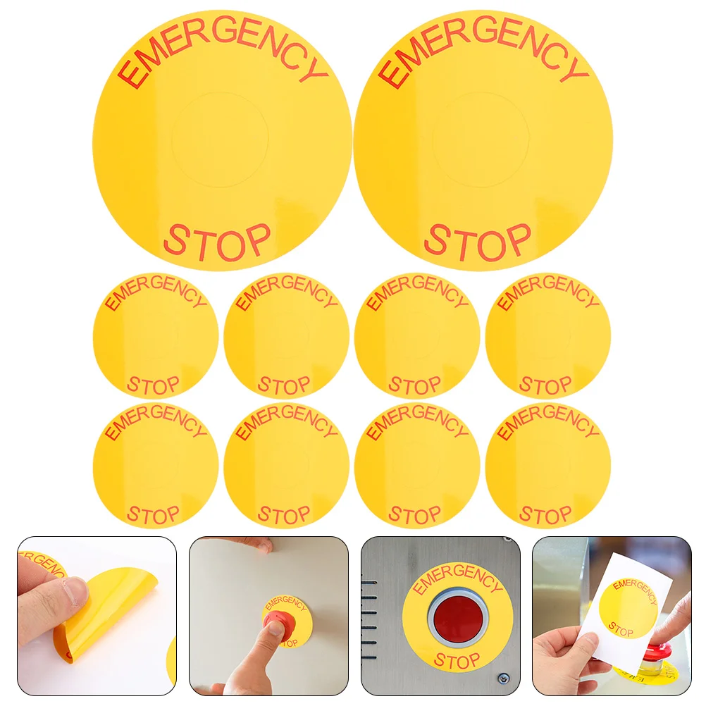 10 Pcs Emergency Stop Sign Industrial Machinery Stickers Signs Label Warning Decals Pvc