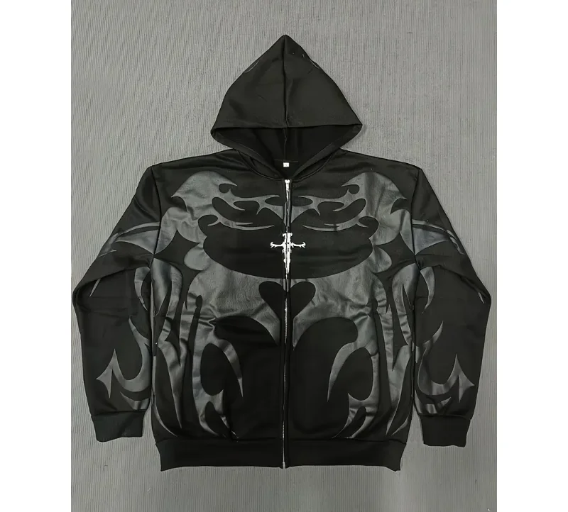 

Fashionable men's oversized street-style hooded sweatshirt with batwing sleeves