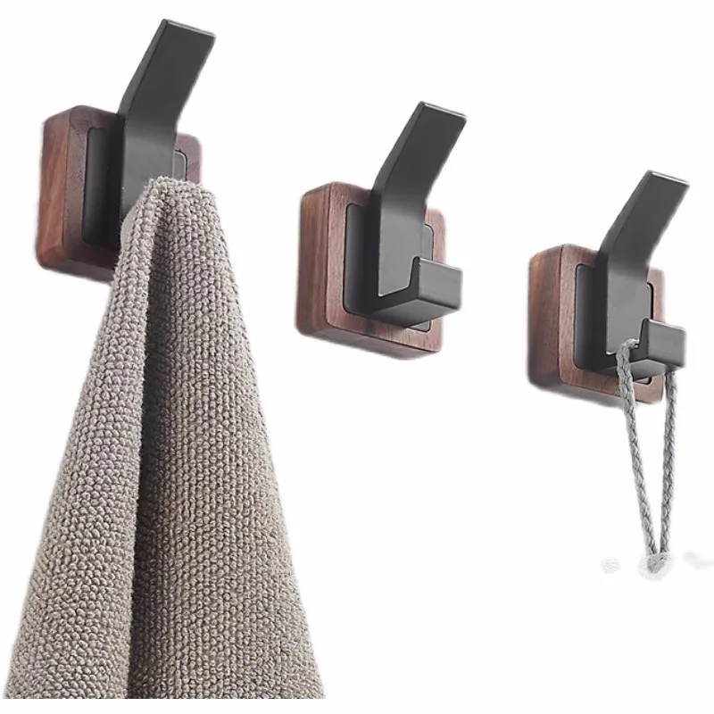 No Drilling Towel Hooks Clothes Storage Bathroom Accessories Aluminum+Wood White / Black Painted Robe Hook Wall Hanging