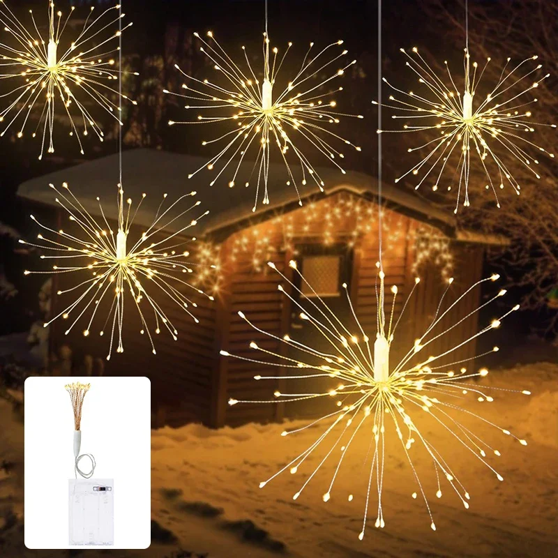 LED Fairy String Deco Light Hanging Starburst Lamp Battery Powered Firework Christmas Garland Festival Decoration Light String