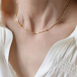 Width 1.2mm Snake Bone Chain Round Beads Chain & Link Necklaces Jewelry Stainless Steel Women Gold Color Stacking Choker Collier