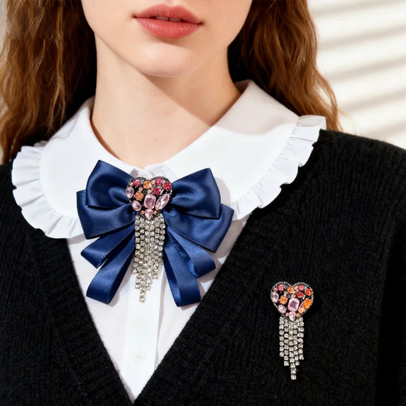 

Women's Bow Ties French Retro Pink Heart-Shaped Tassel Rhinestone Pin Accessories Fashion College Clothing Shirt Collar Flowers