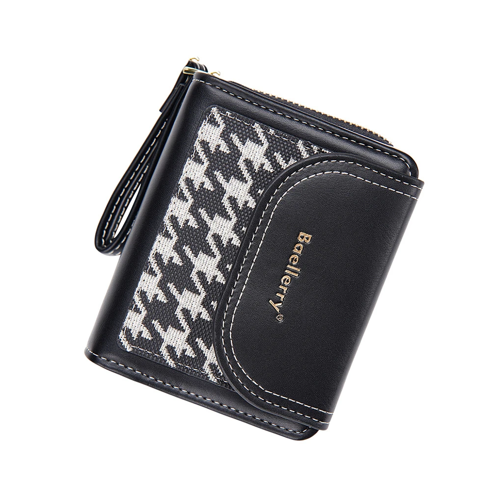 

Korean Style Short Zippe Wallet PU Leather Multi-card Slot Women's Small Wallet Handhold Houndstooth Plaid Coin Pouch Gift