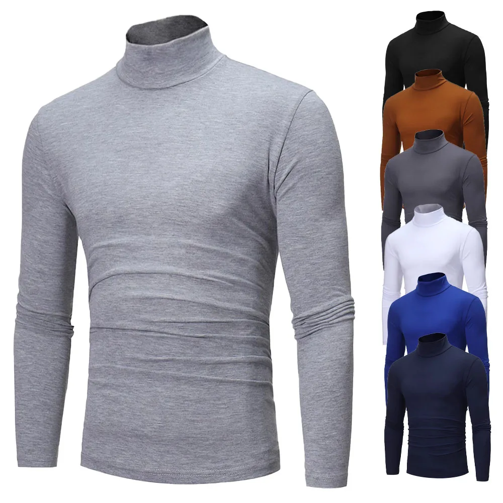 Autumn Winter Men\'s High Neck T-shirt Slim Fit High Elastic Long Sleeve Men\'s Fashion Casual Breathable Pullover Bottoming Shirt