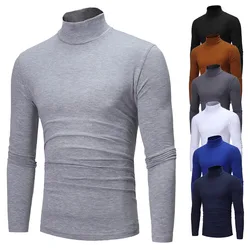 Autumn Winter Men's High Neck T-shirt Slim Fit High Elastic Long Sleeve Men's Fashion Casual Breathable Pullover Bottoming Shirt