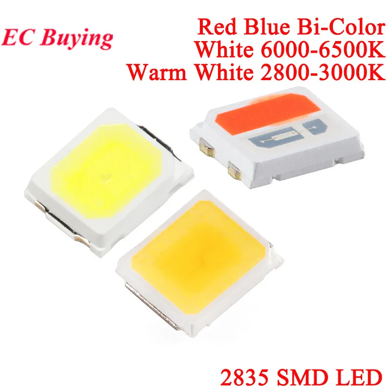 1000Pcs/20pcs 2835 SMD LED Warm White Red Blue Bi-Color High Bright Light Emitting Diode 0.2W 0.5W LED Lamp Light Beads Strip