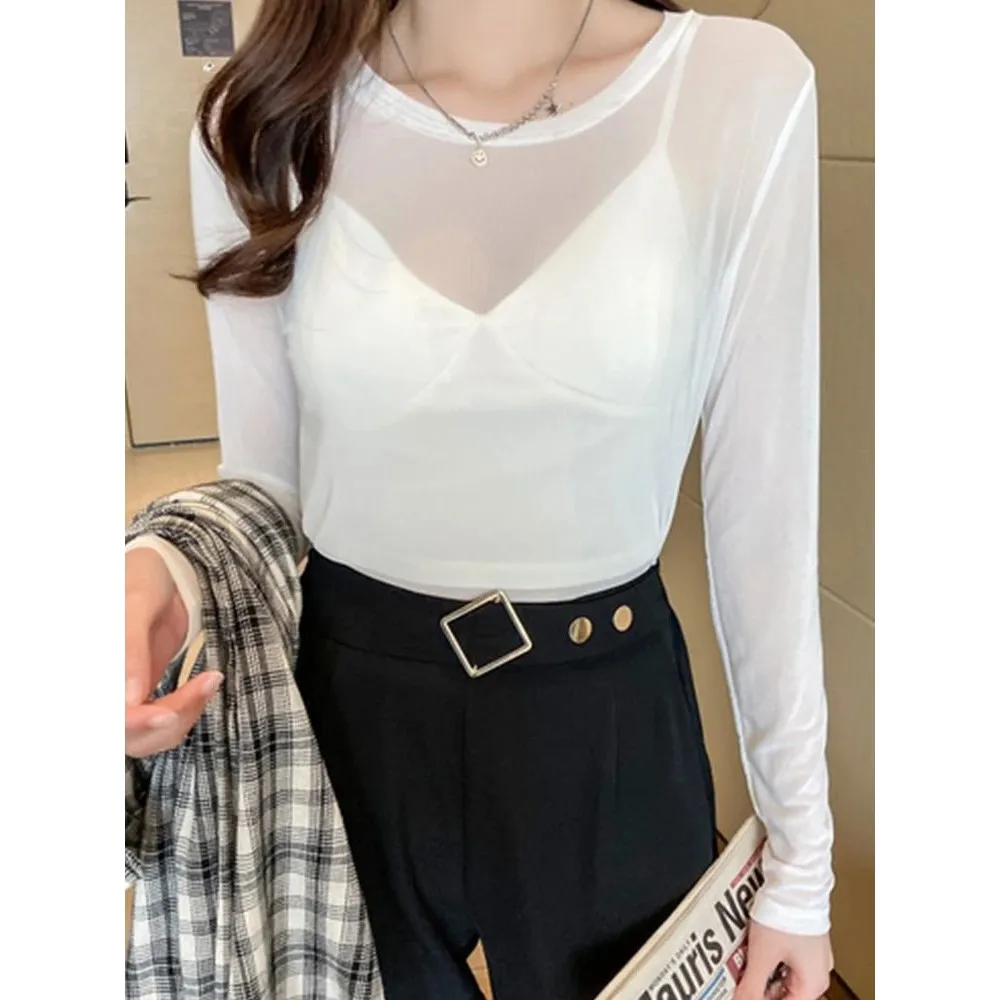 

Летний корейский женский винтажный прозрачный топ Faion Me Tirts, женская одежда, дышащая повседневная футболка ort Sve