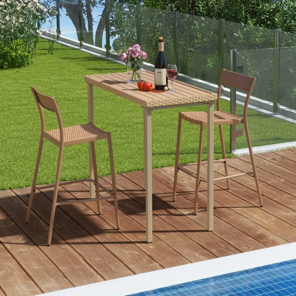 3 PCS Patio Bar Table Set Outdoor Bar Height Table & 2 Armless Chairs