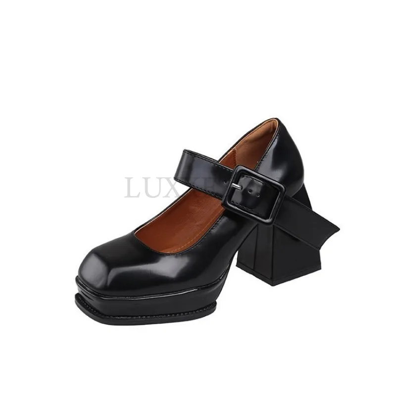 Women Mary Jane High Heels Square Toe Thick Heel Shallow Buckle Fashion Shoes Casual Comfortable Sweet Versatile