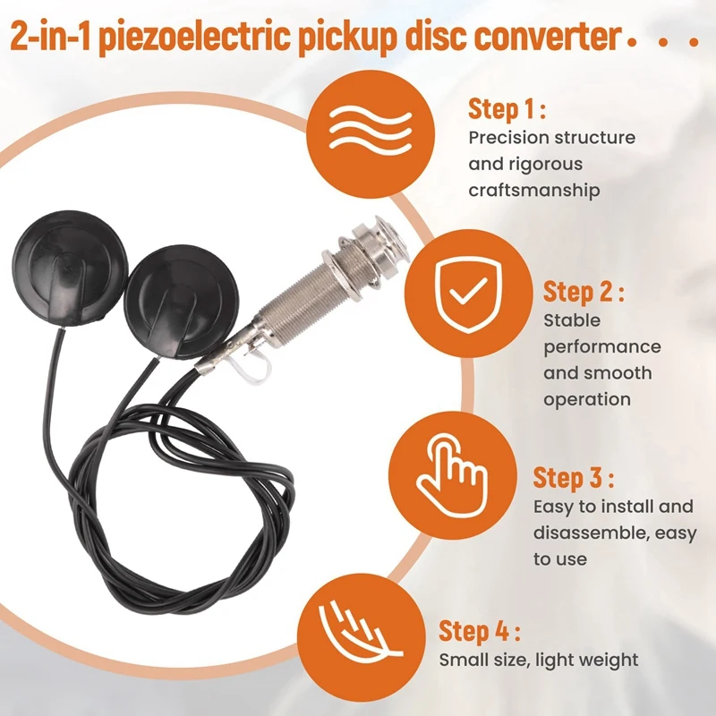 21-INCHES Wire Length 1/4 Inch Output Jack 2 In 1 Piezo Pickup Disc Transducer For Guitar Violin Ukulele Mandolin Banjo Cello(Wi