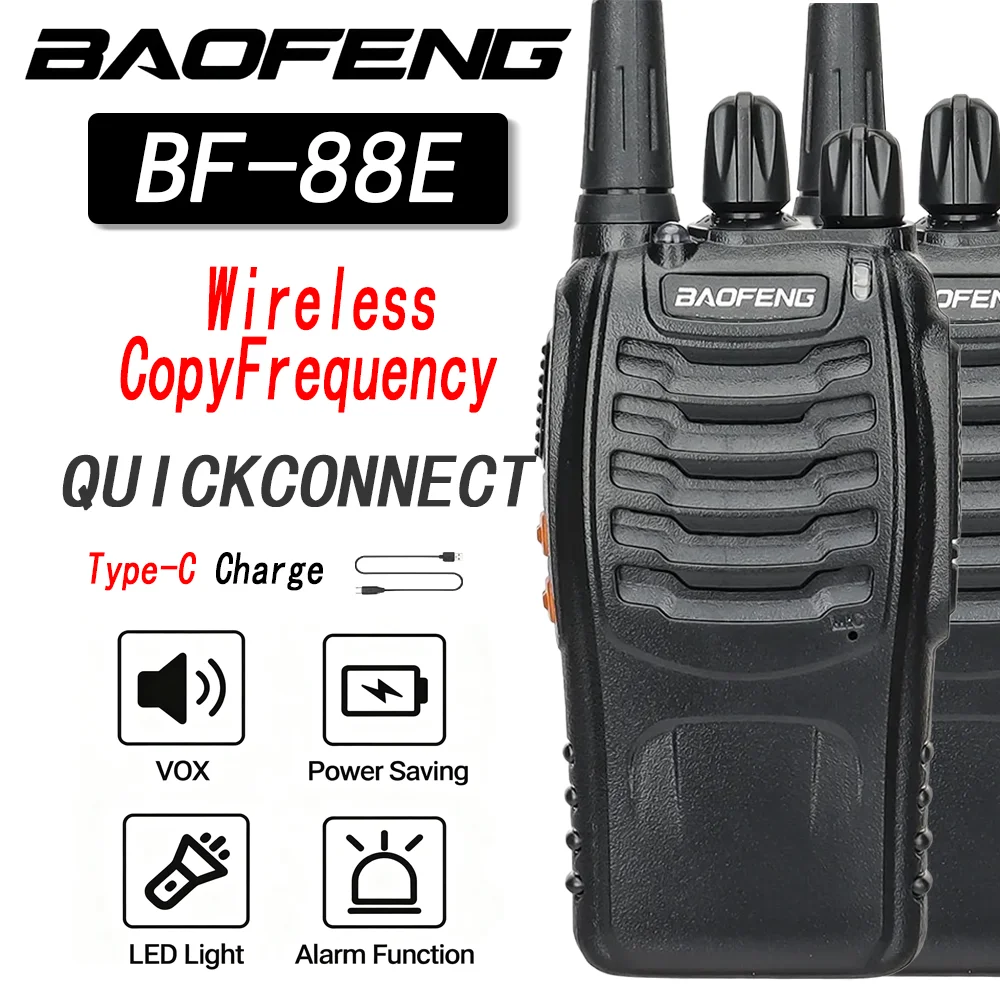

2pcs Baofeng Walkie Talkie BF-88E PMR 0.5W 16CH UHF 446.00625-446.19375MHz 12.5KHz Channel Separation with USB Charger Headset