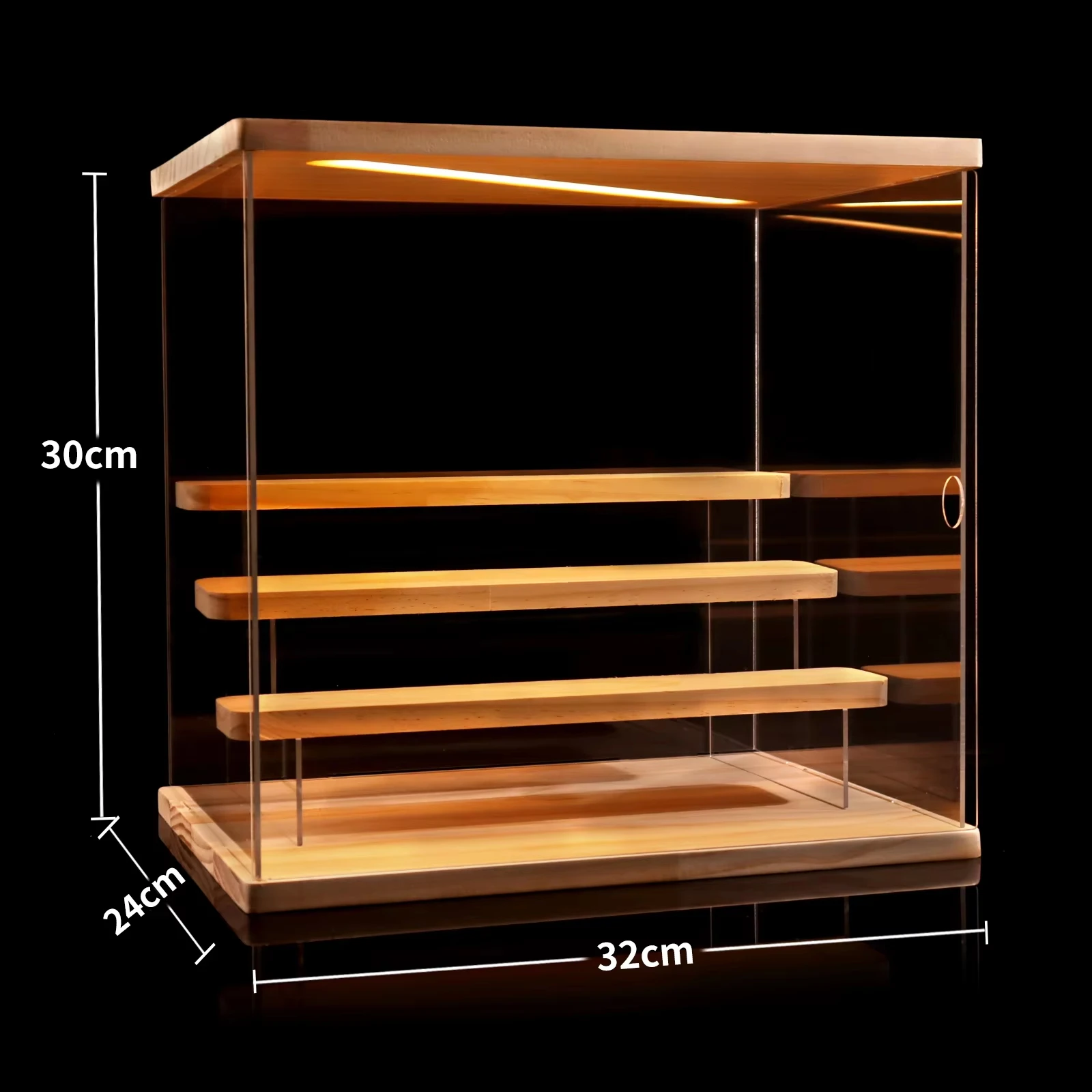 Dustproof Acrylic Display Case with LED Light, Wooden Base Showcase Compatible with Funko Pop Mini Figures