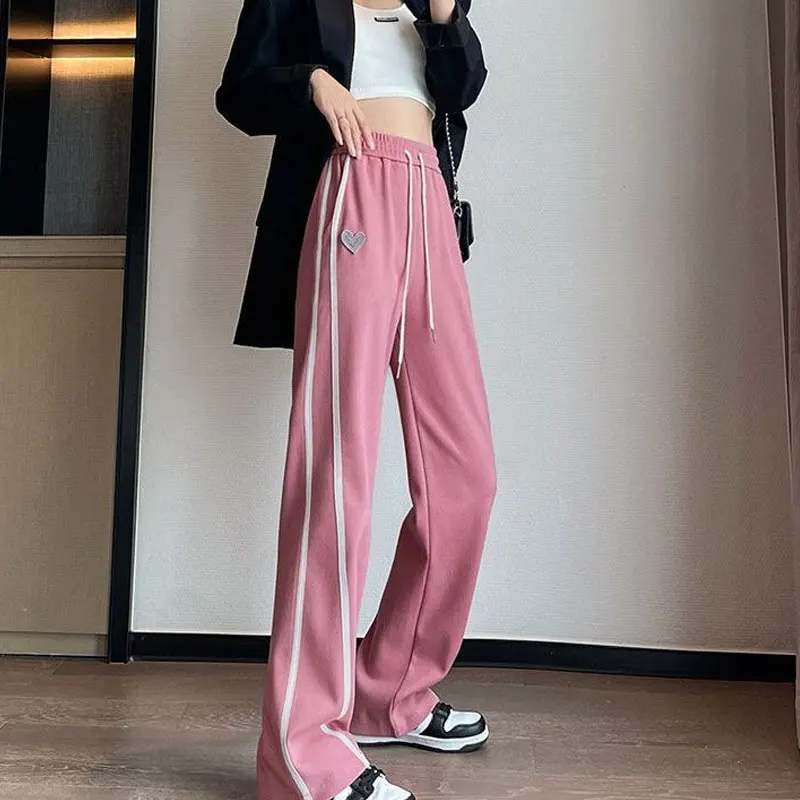 Wide Leg Pants Elastic Waist Patchwork Solid Color Pocket Fashion Loose Street Casual Preppy Style Autumn Thin Women\'s Clothing