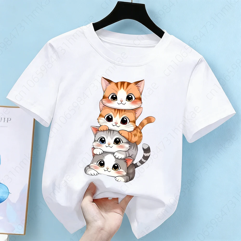 

Cute Cat Graphic Kids Tshirts for Baby Summer Short Sleeve Tees Cartoon Animal Boys Girls Clothes Kawaii Tops Y2K Child T-shirt