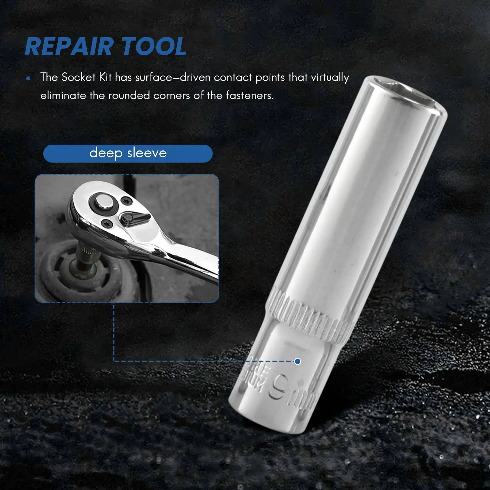 

AT14 11 pcs 1/4 inch Drive Deep Socket Set CRV Hand Tools 6 Point Long Socket Hex Repair Tool