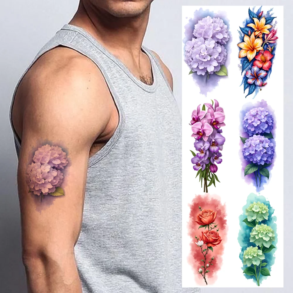 

9pcs Temporary Tattoo Purple Irises Realistic Temporary Tattoos Blue And Pink Flowers Peach Flowers For Arms Back Thighs