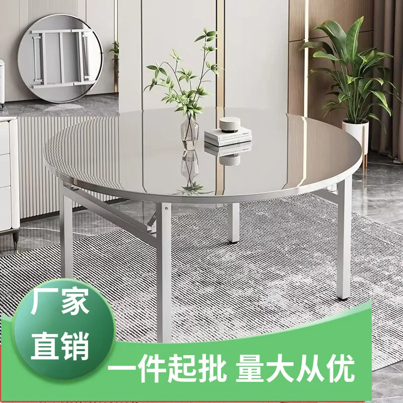 

Stainless steel round dining table foldable hotel night market barbecue food stall running water table canteen table household