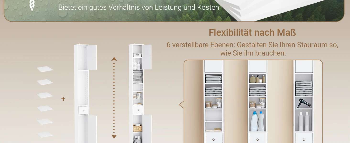SoBuy BZR34 Badezimmerschrank Hochschrank Schmal Badschrank für kleine Bäder mit verstellbaren Einlegeböden Badezimmer 20x20x180 – Detail 8