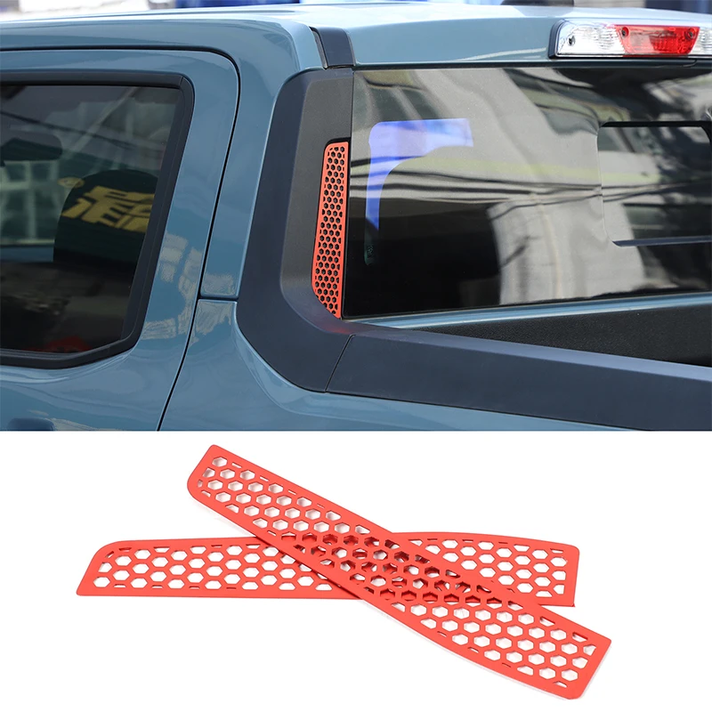 For Ford Maverick 2022+ rear glass anti-scratch blades on both sides of the rear glass, aluminum alloy, red 2PCS (honeycomb type