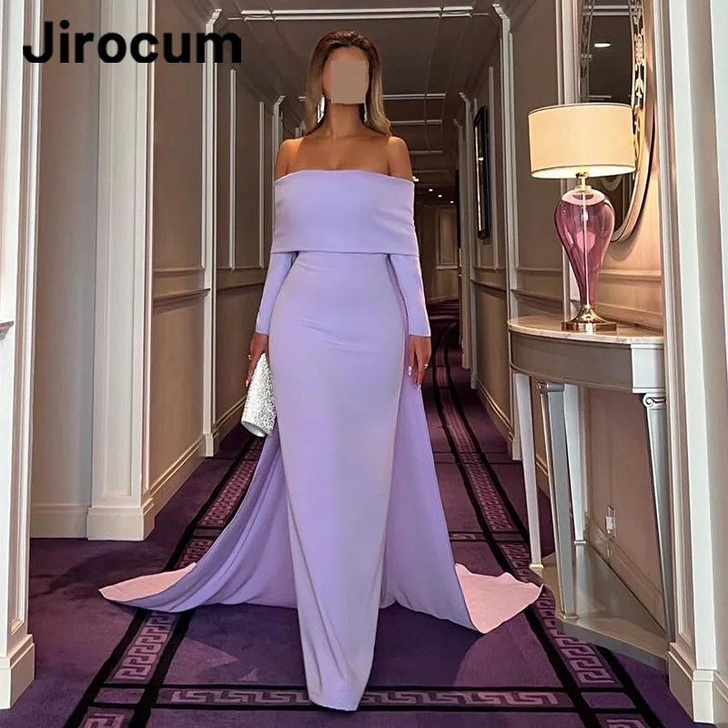

Jirocum Purple Mermaid Evening Gown Women's Off Shoulder Long Sleeve Party Prom Dress Floor Length Formal Occasion Dresses 2024