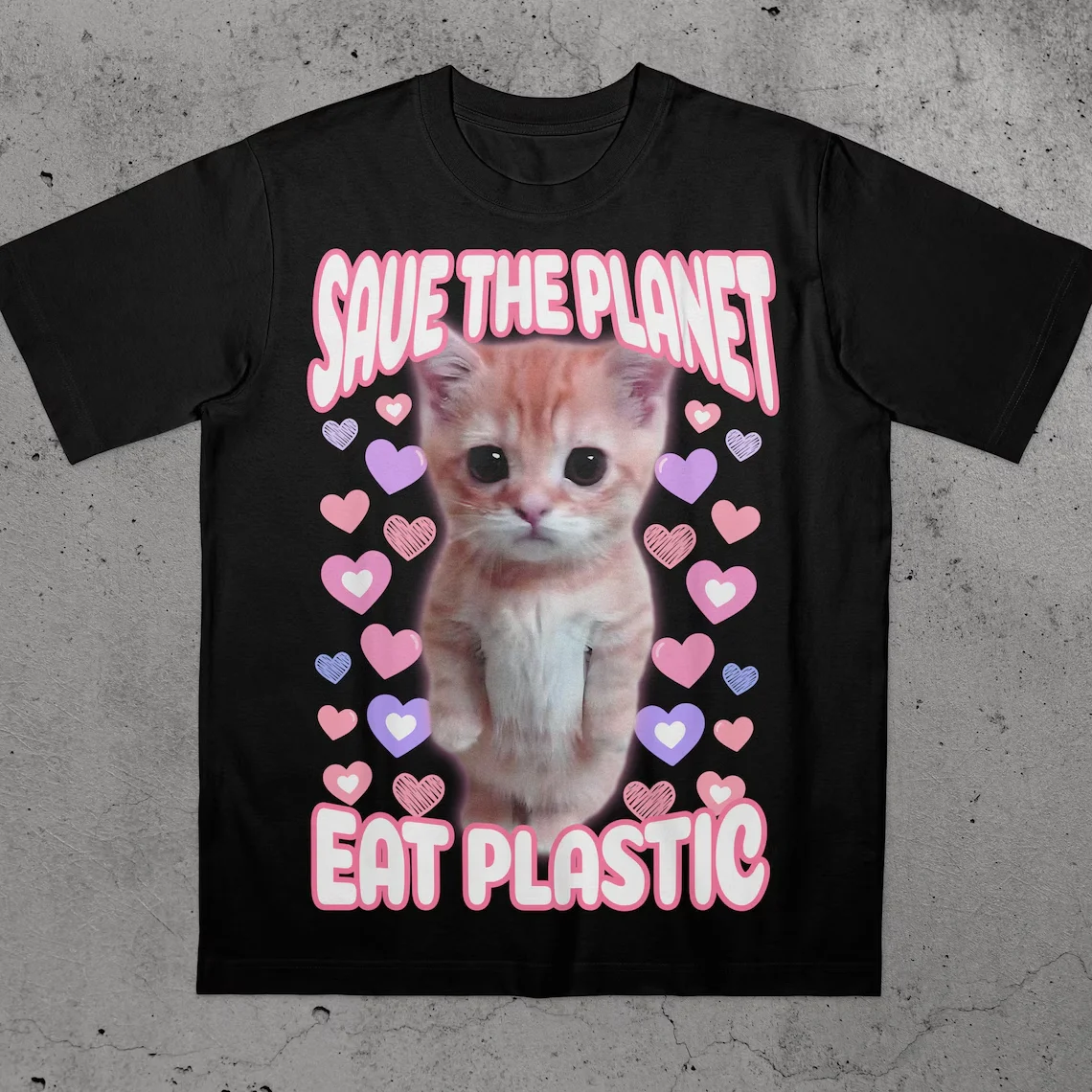 

Save The Planet Eat-Camiseta de plástico con diseño de gato camiseta versátil de manga corta con gráfico para hombres и hadiah