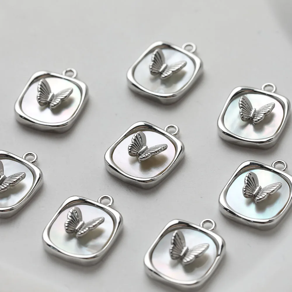 2pcs Natural Shell Butterfly Charms for Jewelry Making Pendants Supplies DIY Hand Brass 14K Gold Plated Accessories 12.5*16.8mm