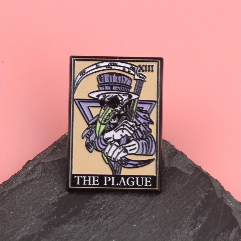 Morbus Ultima Pin - Plague Doctor's Obsidian Scythe Pierced Through Venom Violet Triangle [Pandemic Gothic Jewelry]