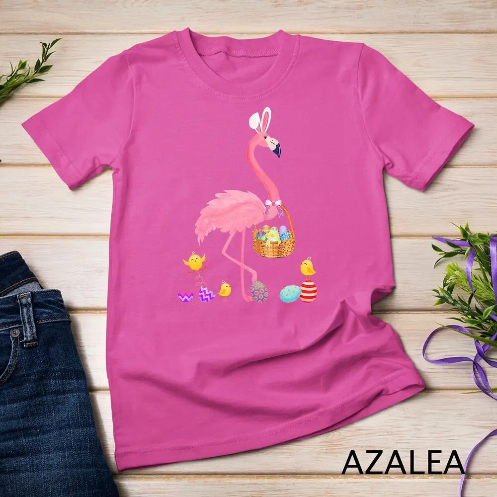 Pretty Easter Flamingo with Easter Basket T-Shirt Unisex T-shirt