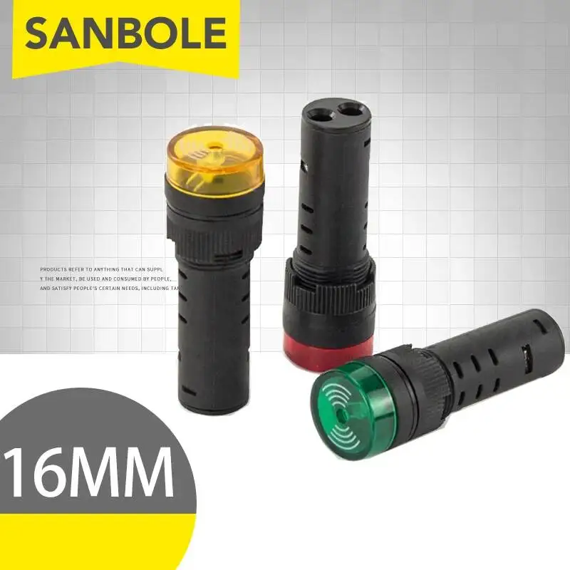 10pcs AD16-16SM Panel Mount 16mm LED flash Alarm Indicator buzzer 12V 24V 220V LED Buzzer Signal Lamp Red Green Yellow