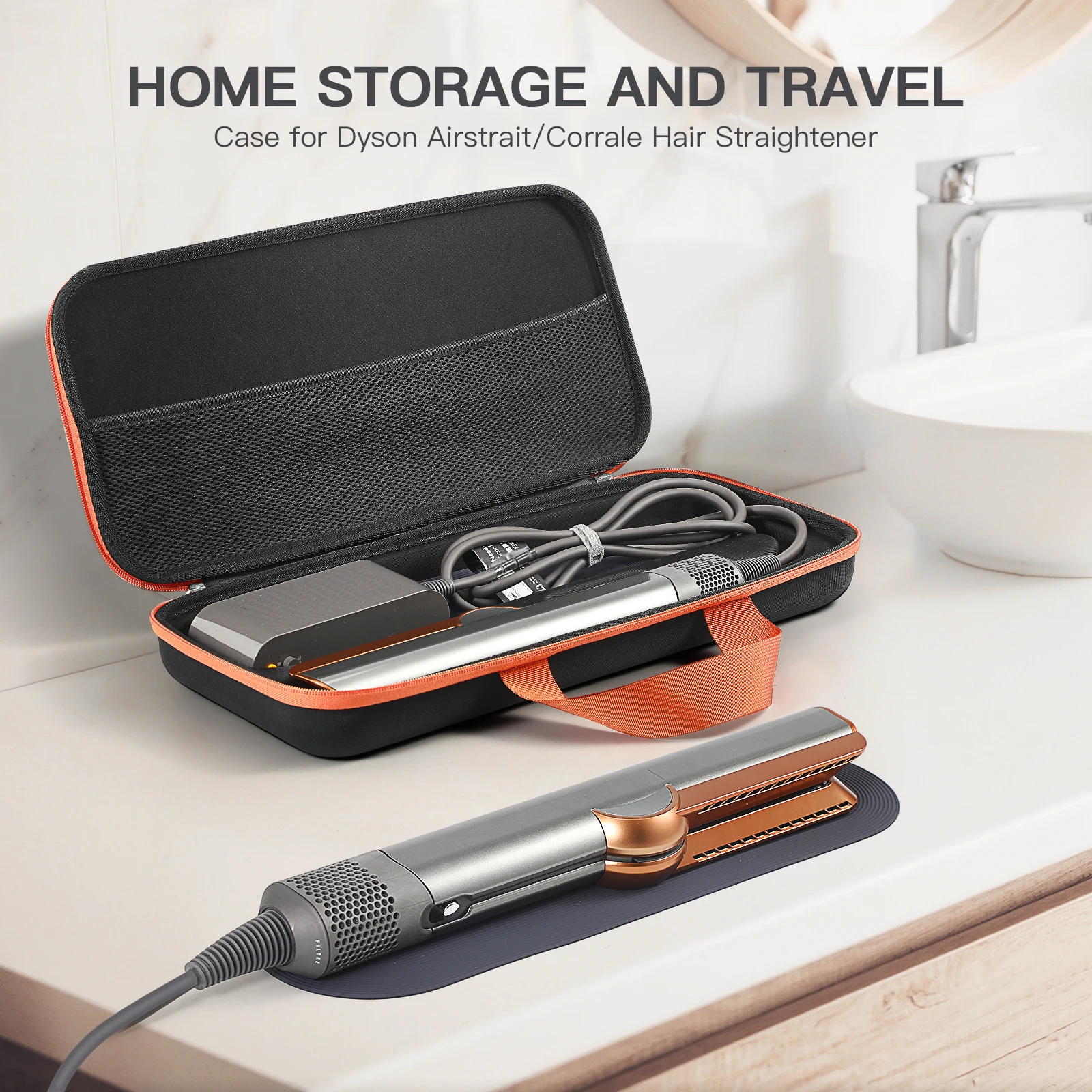 Hard Travel Storage Case with Mesh Bag Hard Carring Case Anti-scratch Protective Case for Dyson Airstrait HT01 Hair Straightener