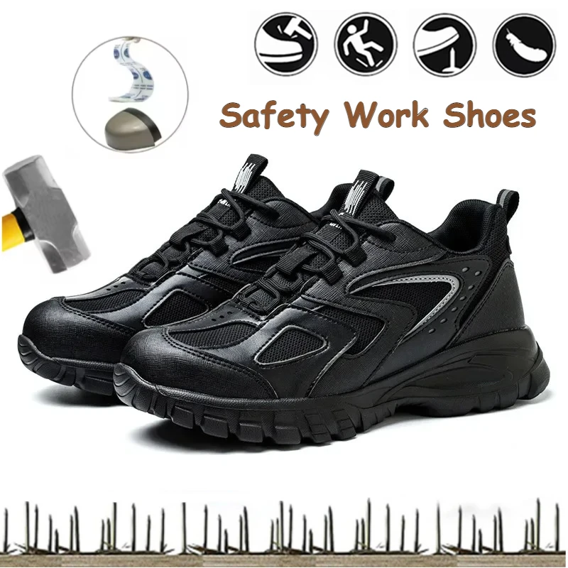 Safety Work Shoes Men-Summer Comfortable Steel Toe Shoes Anti Smashing Anti Stabbing Safety Athletic Boots for Construction Site