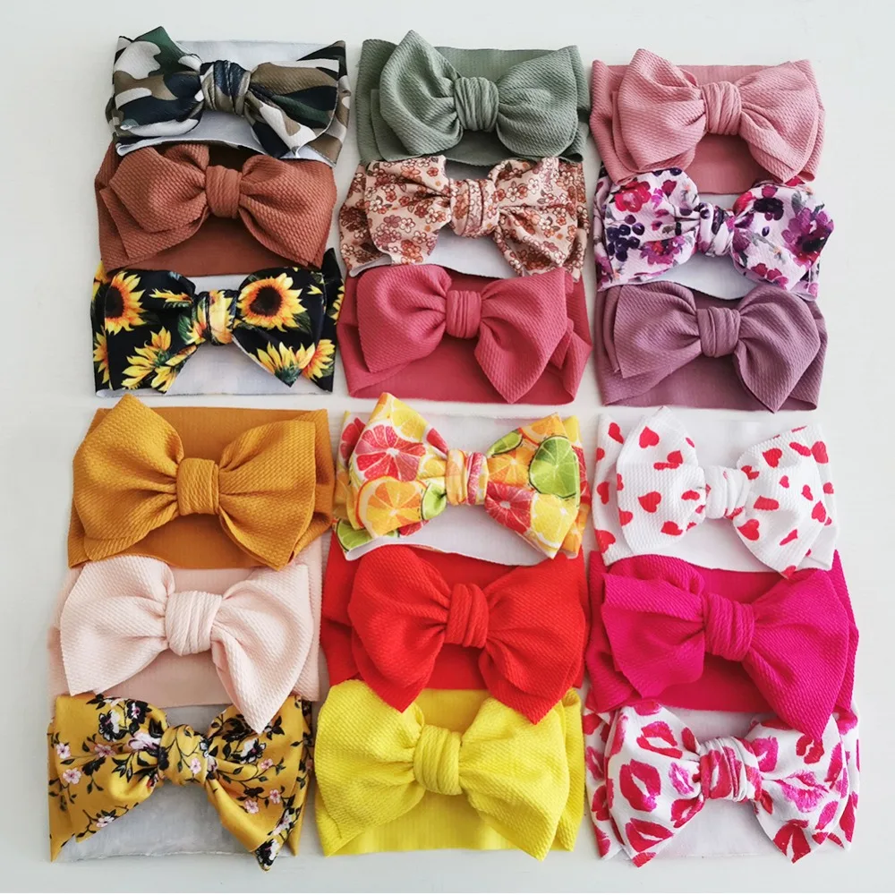 

3pcs New Flower Wide Baby Headband Sweet Elastic Cow Leopard Dot Print Headwrap Tie Hair Newborn Headband Set Outdoor Party