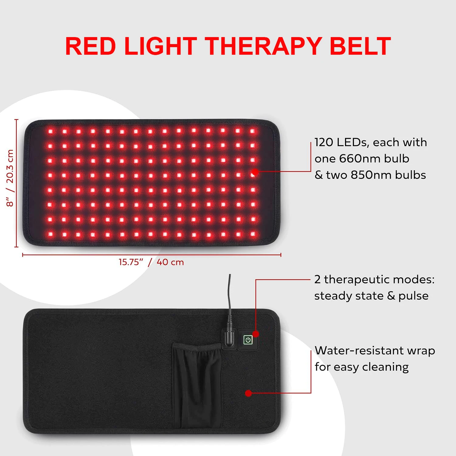 LOVTRAVEL 120pcs LEDs Red Light Therapy Pad 660nm&850nm Near Infrared Light Therapy Heating Pad for Body Home Relaxation Device