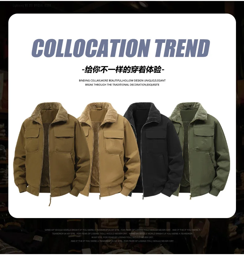 Men's Winter Jackets Plush Men's Cargo Jacket Fleece Parkas Lamb Fur Lining Men's Cold Jacket Thickening Motorcycle Jacket 3356