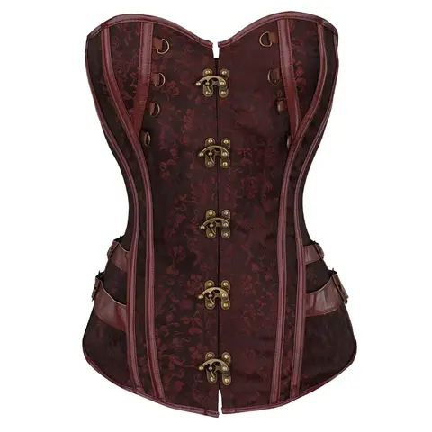 Black Corset Bustier Steampunk Clothing Women Top Plus Size Vintage Outerwear Corselet Overbust Pirate Costume Brown