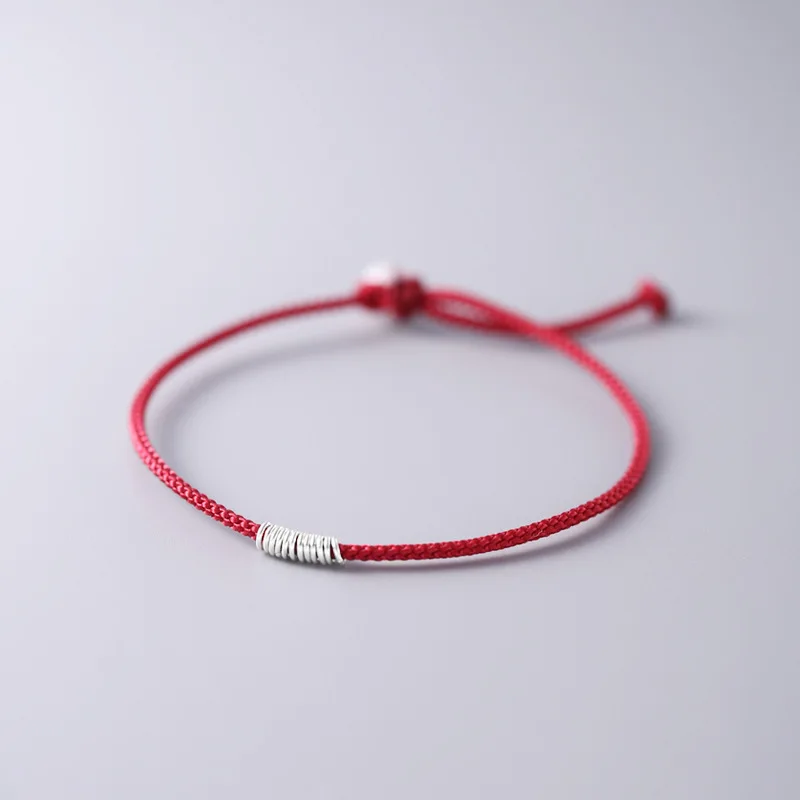 La Monada 13-21 cm 925 Silver Rope Bracelets Women Simple Circle Hoop Red Thread Line String Bracelets For Women Girls