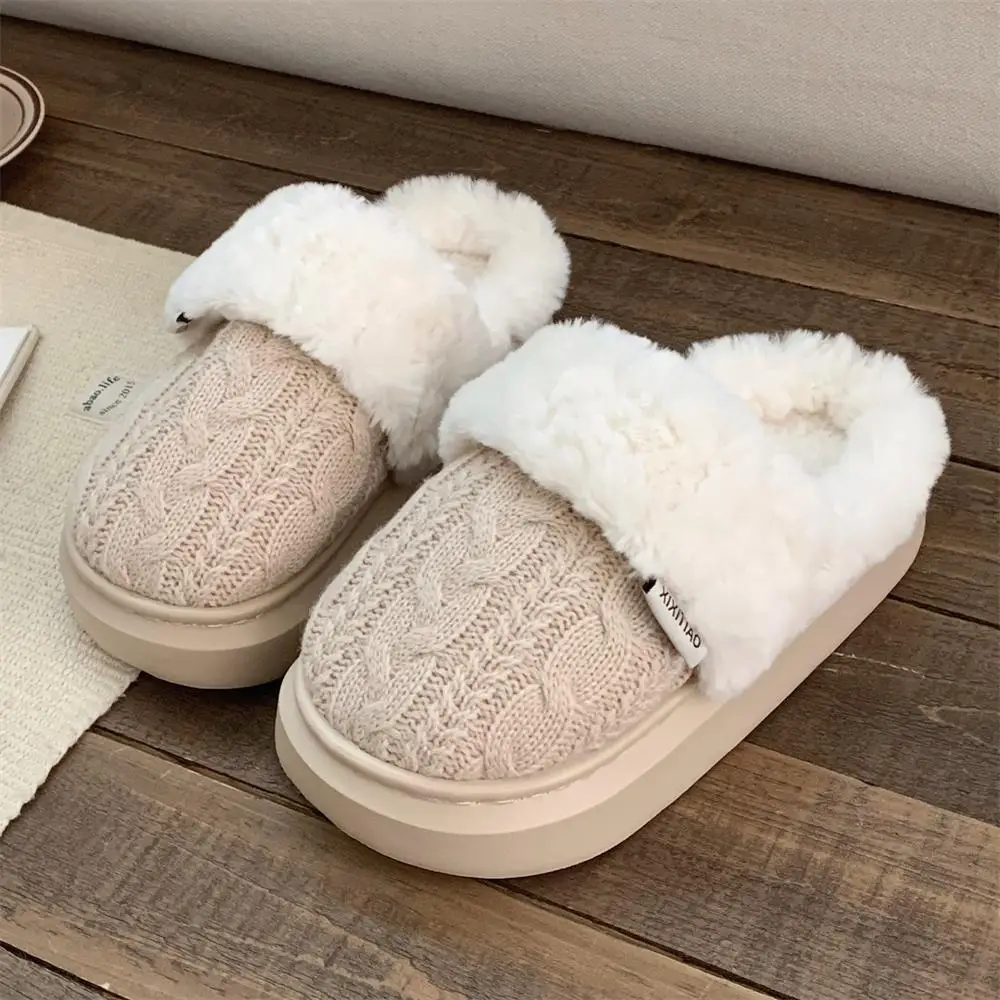 Women Home Slippers 2024 Autumn And Winter Knitting Wool Fried Dough Twists Cotton Slippers Women's Plush Casual Home Shoes