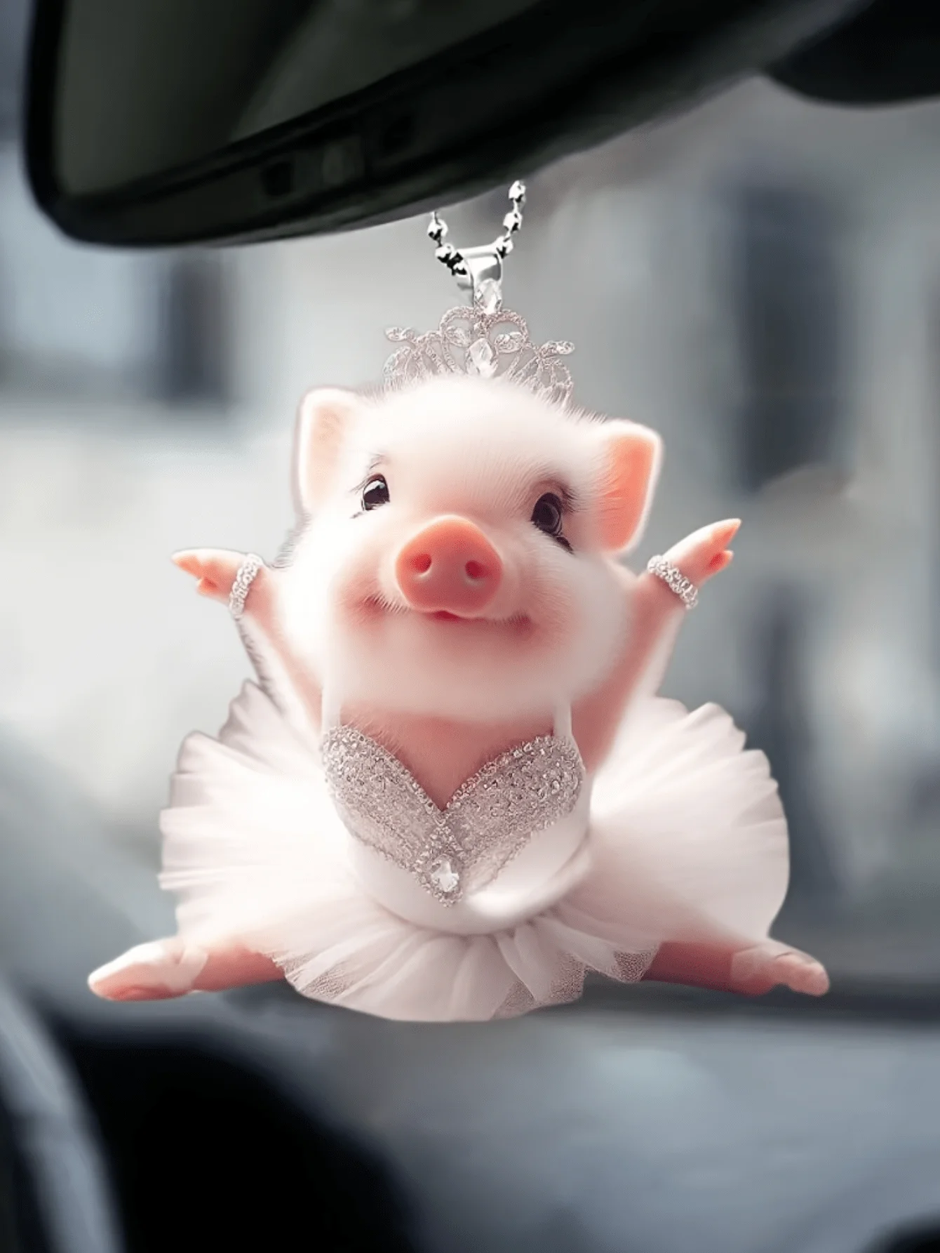1pc 2D Acrylic Cute Ballet Pig Car Rearview Mirror Decorative Pendant, Bag Keychain Pendant,  Decoration Pendant